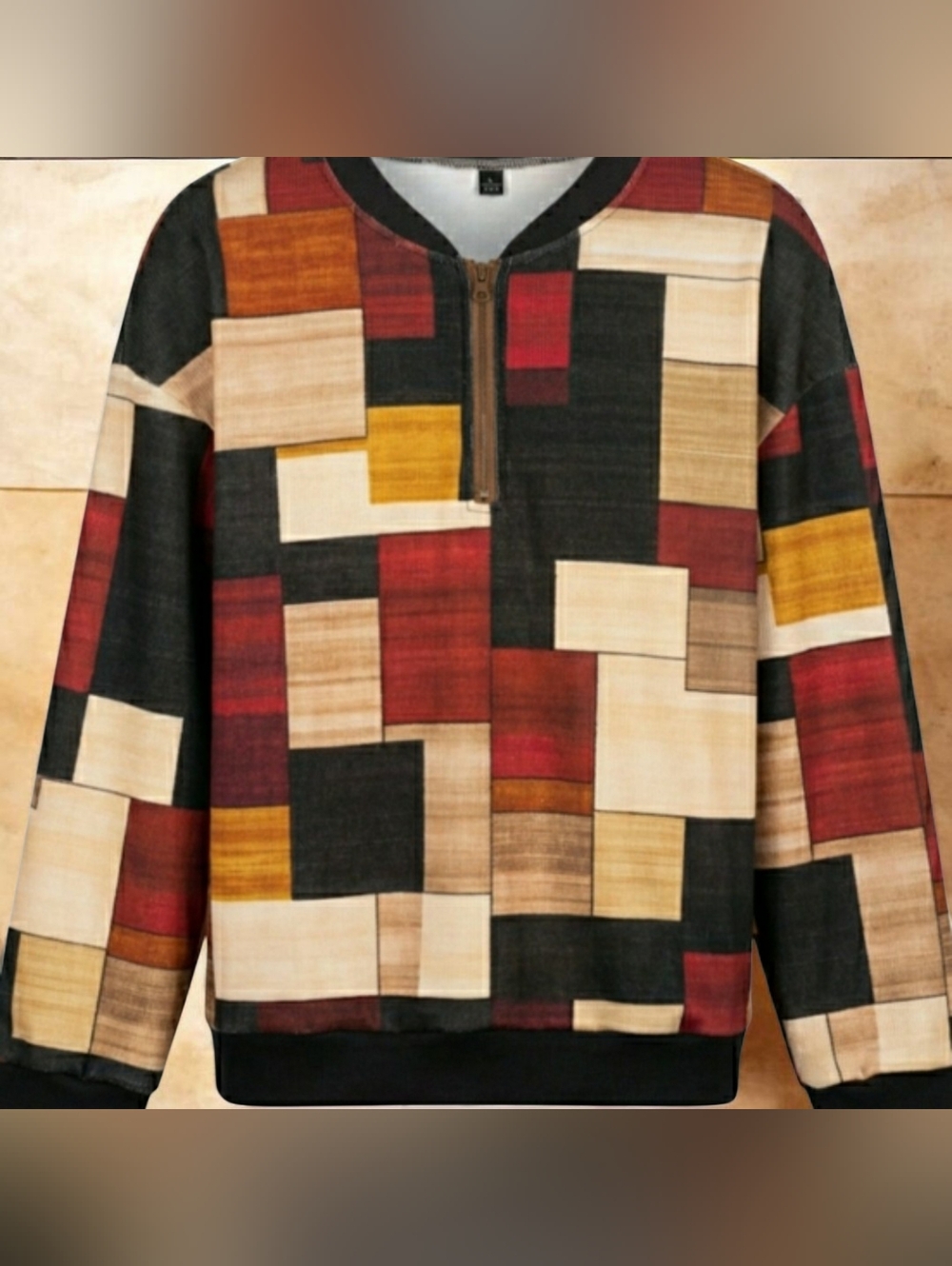 Fashion lg patchwork quarter-zip sweater jumper - Multi-Color. New